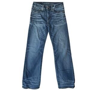 American Eagle Outfitters Men Waxed denim Straight Leg Jeans size 28 x 30, Blue
